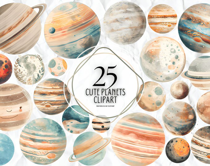 Solar System Clipart - Happy Planets Graphics, Space PNG Digital ...