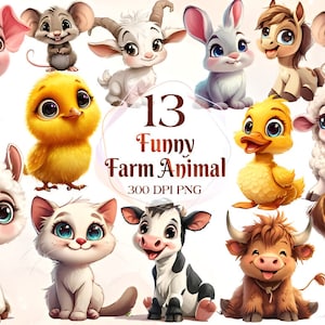 Watercolor Spring Cute Baby Animals Clipart Bundle Gift - cute little baby animals in PNG format instant download for commercial use
