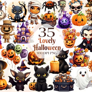 Lovely Halloween Watercolor Clipart Bundle Gift | PNG Trick or Treat Images, Sweet Dessert Graphics, Instant Digital Download,Commercial Use