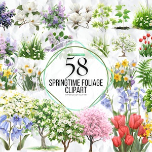 Spring Foliage Greenery Watercolor Clipart, Greenery Bundle Clipart,Botanical Clipart,Watercolor Clipart,Wedding Clipart,Invitation Clipart