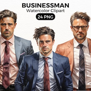Guapo hombre de negocios acuarela ClipArt, hombre guapo ilustración PNG Scrapbooking Crafting Bundle tarjeta de papel digital haciendo uso comercial