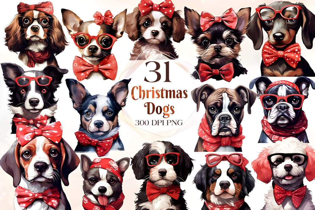 Christmas Dogs Watercolor Clipart Bundle - PNG Festive Dog Images, Cozy ...