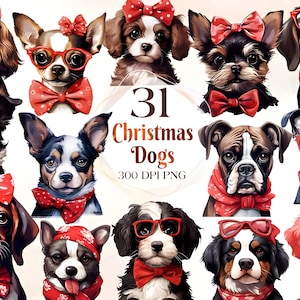 Christmas Dogs Watercolor Clipart Bundle - PNG Festive Dog Images, Cozy Holiday Pup Graphics, Instant Digital Download, Commercial Use