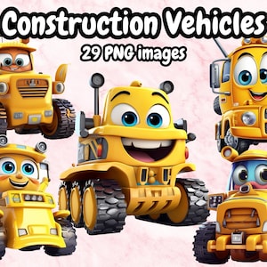 Cute Construction Vehicles Clipart, Contruction Vehicles For Kids, Instant Download, Bulldozer, Cement Truck,Excavator, Dump Truck Baby Kids