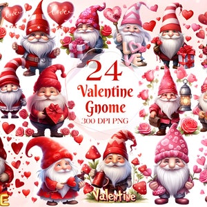 Pacote de clipart Cute Valentines Gnome, clipart de Valentines, gráficos png de Valentines, sublimação de Gnome, fundo transparente, uso comercial