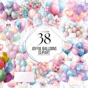 Clipart de balões pastel aquarela, clipart de aniversário, balão aquarela, festa de confete, balões aquarela pintados à mão, PNG