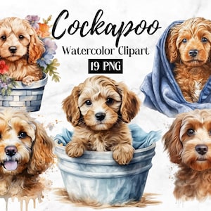 Cockapoo Clipart | Cute Dog Clipart | Dog PNG | Watercolor Cockapoo PNG | Dog Lovers Digital Portrait | Puppies Clipart | Watercolor Clipart
