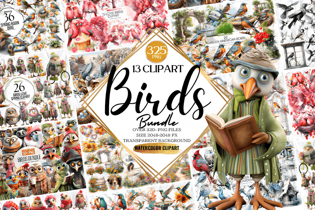 Megabundle 325 Watercolor Birds Clipart Bundle, Spring Birds Clipart ...