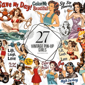 Vintage Pin-up Girls Sublimation - Vintage 1950s Pin-Up Girls clipart Calendar Girls png, Digital art, High Quality, Commercial use