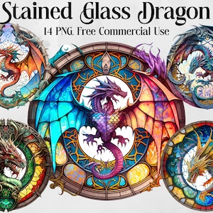 Stained Glass Watercolor Dragon Mandala Clipart. Fantasy and Mystical Clipart Bundle,Dragons Lovers Clipart Gift Free commericial use