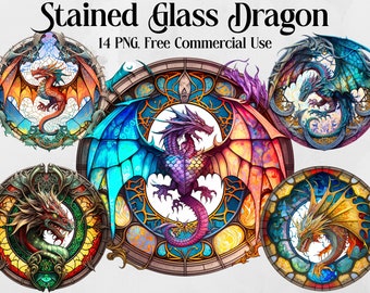 Stained Glass Watercolor Dragon Mandala Clipart. Fantasy and Mystical Clipart Bundle,Dragons Lovers Clipart Gift Free commericial use