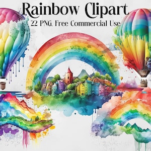 Clipart arc-en-ciel, clipart arc-en-ciel aquarelle, arrière-plan arc-en-ciel, arc-en-ciel PNG, clipart lumineux, aquarelle numérique. Utilisation commerciale gratuite.