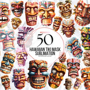 Hawaiian Tiki masker clipart - Tiki masker clipart - tropische clipart - Hawaiiaanse clipart - commercieel gebruik clipart - Hawaii clipart - kleurrijk
