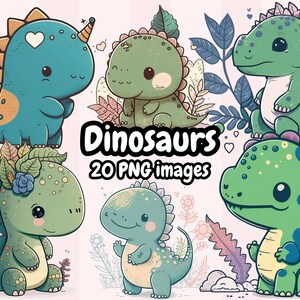 Kawaii Dinosaurier Clipart, süße Dinosaurier Download, Sofort-Download, Brontosaurus, Triceratops, Trex, Stegosaurus, Dino-Liebhaber Kawaii Clipart