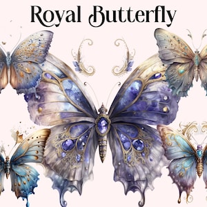 Watercolour Royal Butterflies Clipart - Regal Moths PNG Digital Image Downloads for Card Making, Scrapbook, Junk Journal, Paper Crafts