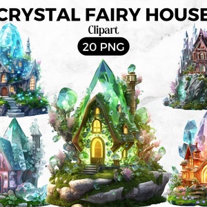 Crystals Fairy House Beautiful Fantasy Clipart,Kids art clipart, Fairytale Fantasy clipart, Fairytale Bundle Kids book art, Instant Download