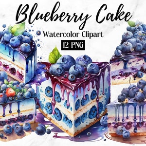 Blueberry Cake aquarel, digitale downloads, verjaardagstaart clipart, voedsel aquarel, verjaardagstaart wallart, verjaardagstaart liefhebbers prints kunst