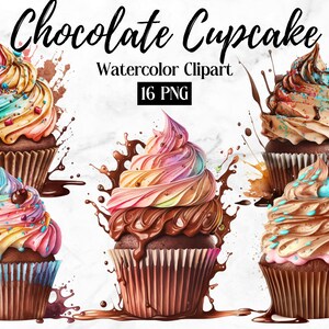 Chocolate Watercolor Cupcakes ClipArt, Cupcakes Clip Art Bundle, Cupcake PNG, Coffee Clipart, Commercial Use, Instant Digital Download Cake