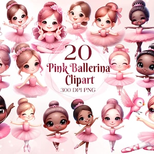 Watercolor Cute Pink Ballerina Clipart, Ballet Girl Swan Nursery Sublimation, African American Ballerina Princess Tutu Birthday Bundle Png