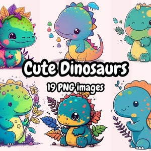 Kawaii dinosaurussen clipart, schattige dinosaurussen downloaden, Instant Download, Brontosaurus, Triceratops, Trex, Stegosaurus, Dino Lovers Kawaii clipart