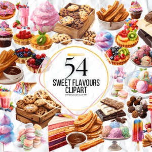 Aquarel snoep smaak clipart, chocoladekoekjes, zoete macarons, behandelt snoep en geglazuurde donuts PNG Instant Download commercieel gebruik