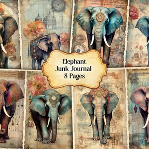 Watercolor Elephant Junk Journal Printable Page, Elephant Junk Journal Kit, Junk Journal Paper Digital Collage Sheet,Instant Download