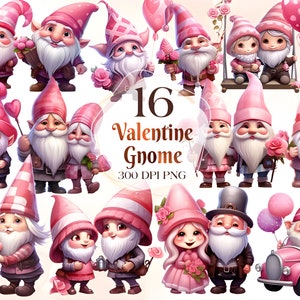 Pacote de clipart Valentines Gnome, clipart Valentines, gráficos png Valentines, sublimação Gnome, fundo transparente, uso comercial