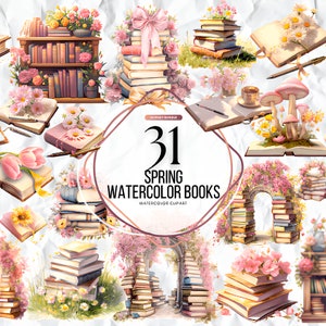 Watercolor Floral Books Clipart | 31 High Quality PNGs, Nursery Art, Digital Download | Card Making, Books Clipart, Digital Paper Craft