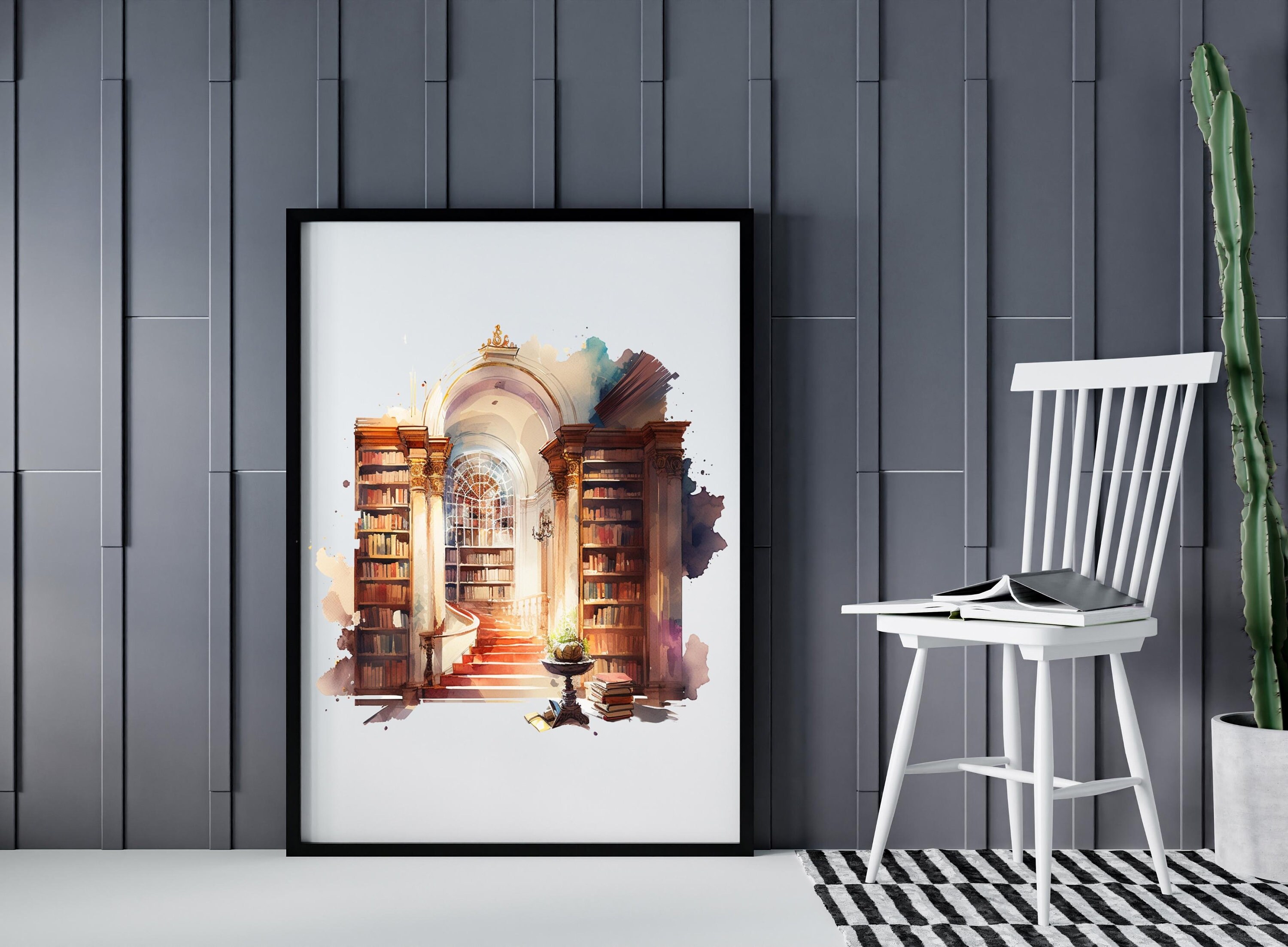 Watercolour Cozy Library Clipart Bundle, Bookshelf, Bookcase, Aesthetic ...