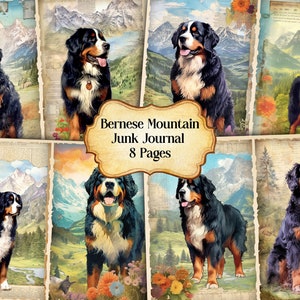 Watercolor Bernese Mountain Junk Journal Printable Page, Bernese Dog Junk Journal,Junk Journal Paper Digital Collage Sheet,Instant Download