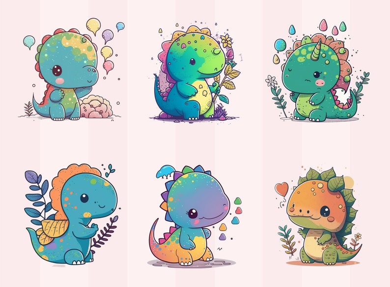 Kawaii Dinosaurs Clipart Cute Dinosaurs Download Instant - Etsy