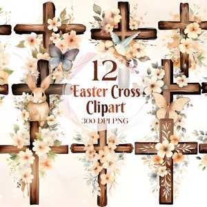 Aquarelle de Pâques croix Clipart Jésus histoire de Pâques Bible Clipart croix en bois PNG Jésus ressuscité religieux Pâques résurrection Sublimation
