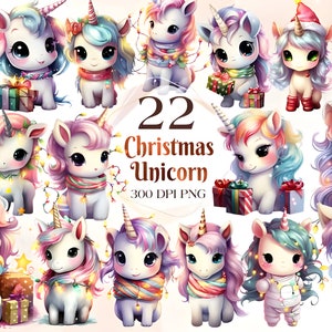 Christmas Pastel Baby unicorn clipart bundle, Nursery decor clipart, Cute Christmas clipart, Unicorn clipart, 300DPI - Christmas png clipart