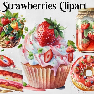 Clipart aquarelle de fraises - ferme de fraises PNG image numérique téléchargements pour la fabrication de cartes, scrapbooking, journal indésirable, travaux manuels en papier