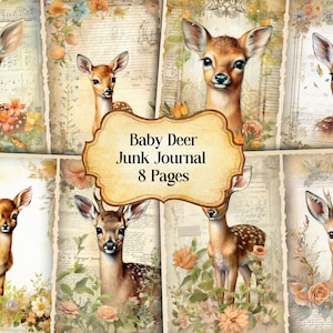Watercolor Baby Deer Junk Journal Printable Page, Cute Deer Junk Journal Kit,Junk Journal Paper Digital Collage Sheet, Instant Download