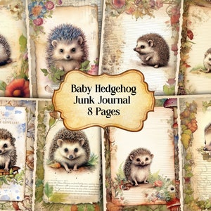 Watercolor Baby Hedgehog Junk Journal Printable Page, Hedgehog Junk Journal Kit, Junk Journal Paper Digital Collage Sheet, Instant Download