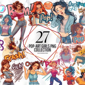 Pop-Art Girls Png Sublimation - Pop Art Png, Pop Art Girl Png, Clip Art, Retro Comic, Comic Girl Png, Pop Art Sublimation