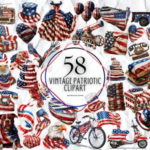 Clipart del 4 luglio - Download carino del quarto luglio - Download istantaneo - Clipart patriottica - BBQ - Stamina - Fuochi d'artificio - Acquerello 4 luglio