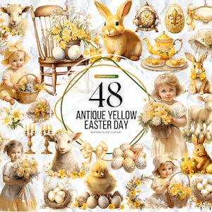 Antike Ostern Clipart, Beige Ostern Clipart, Osterhase Clipart, Ostereier PNG, Ostern Clipart, Ostern Korb Clipart digital