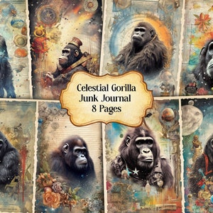 Watercolor Celestial Gorilla Junk Journal Printable Page, Celestial Junk Journal, Junk Journal Paper Digital Collage Sheet,Instant Download
