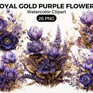 Watercolor Royal Gold Flowers PNG Clipart, Floral ClipArt,Magical Flower bundle, Jewelled Flower png, Royal Watercolor Flowers PNG Clipart
