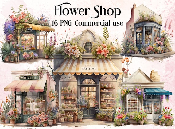 Flower shop clipart, floral shop png, flower market, watercolour shop illustration, cute flower shop,trend png, commercial use, scrapbooking