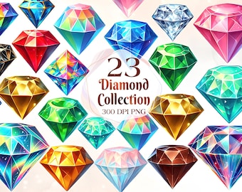Colorful Beaufitul Diamond Clipart Bundle - gemstone clip art graphics and collage sheets for altered art or junk journals instant download