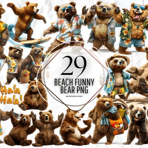 Funny Beach Bear Clipart, Cute Caricature Woodland Animals Art, Quirky Brown Bear Watercolor, Cartoon Teddy Digital Prints, Scrapbooking