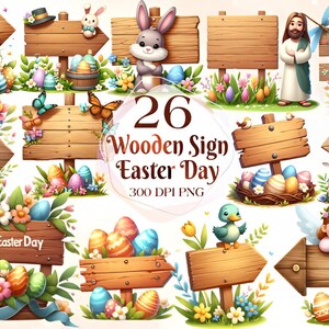 Pasen houten bord aquarel clipart 26 PNG, paasei illustratie, Wildflower lente, Bunny afbeelding, knutselmateriaal, scrapbooking