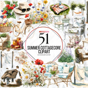 Paquete de imágenes prediseñadas de acuarela verano primavera Cottagecore, cabina Png, imágenes prediseñadas de la casa, imágenes prediseñadas de senderismo, imágenes prediseñadas de maderas, Scrapbooking, cottagecore