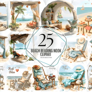 Beach Reading Nook Clipart - Lettura su una spiaggia png, clipart di lettura estiva, clipart di spiaggia e libri, clipart di lettura di spiaggia, ragazza da spiaggia png