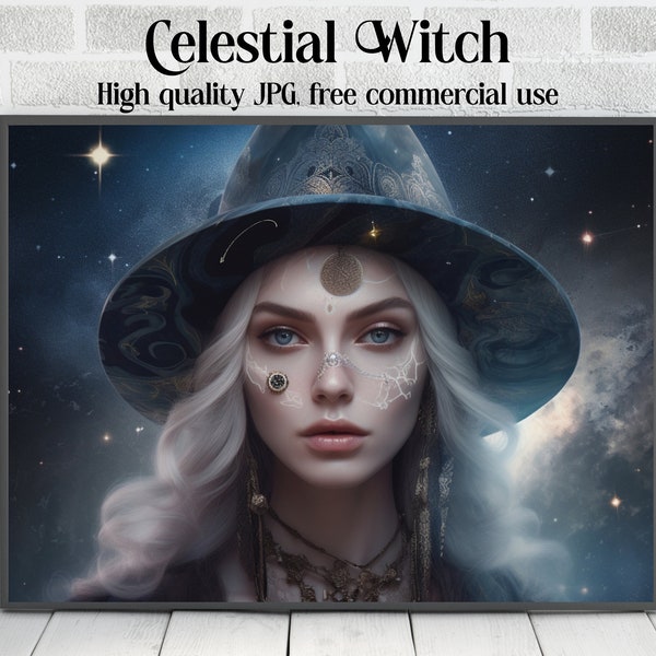 Celestial Witch Art, Witch Cosmic style, Magical clipart, Witchcraft Digital Art, Mystical clipart, Celestial witch, Instant Download