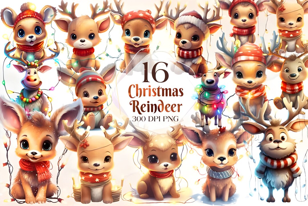Christmas Reindeer Clipart Bundle 1 PNG & 10 High Quality JPG Digital ...