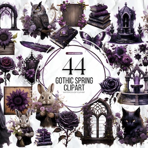 Watercolor Gothic Spring Antique Clipart - vintage PNG format instant download for commercial use